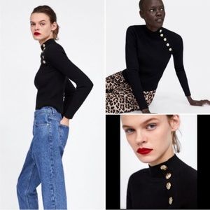 Zara Black Sweater with Gold Buttons